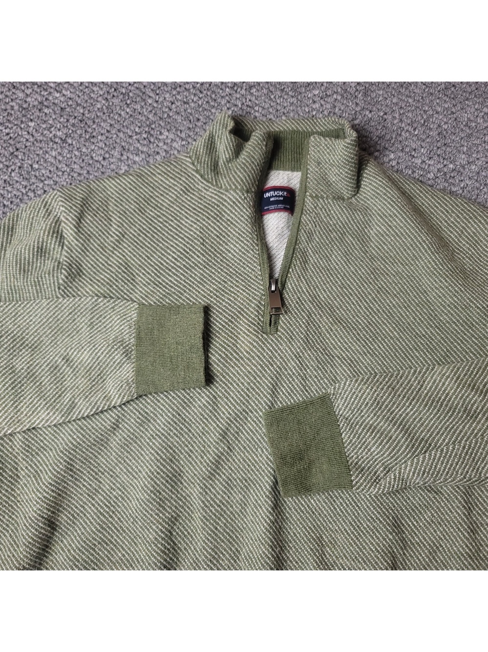 UNTUCKit Merino Wool Sweater Mens M Medium Green Pullover Zip Up